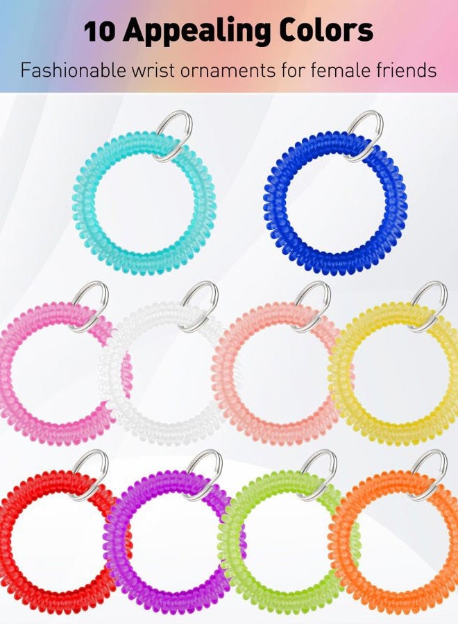 Uniclife 10 Pcs Wrist Spring Spiral Coil Keychains & 10 Pcs Key Tag Labels Plastic Colorful Stretchable Key Holder Wrist Bracelet Keychain with Label Hair Tie for ID Badge Sauna Gym Pool and Sport - Image 3