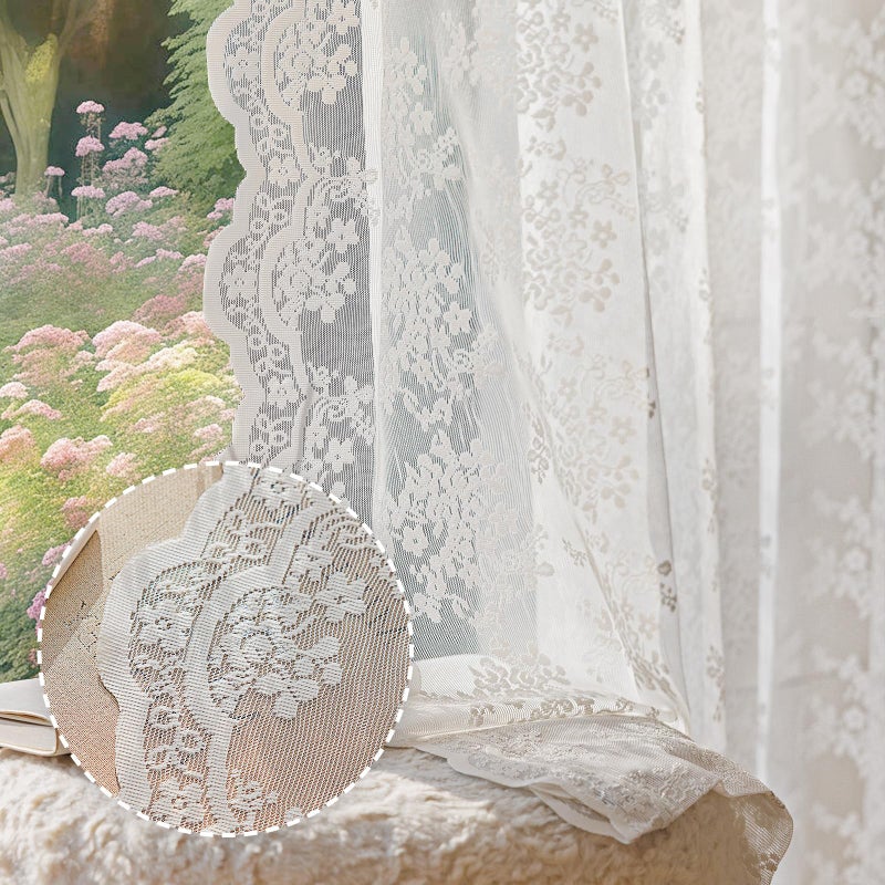 Anmao Vintage White Lace Curtains 84 Inches Long 2 Panels Set, Romantic Elegant Light Filtering Semi Sheer Floral Thick Lacy Curtain Drapes for Living Room and Bedroom, Each Panel 55W x 84L, Off White - Image 1