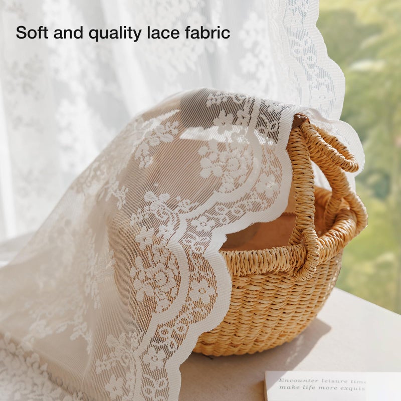 Anmao Vintage White Lace Curtains 84 Inches Long 2 Panels Set, Romantic Elegant Light Filtering Semi Sheer Floral Thick Lacy Curtain Drapes for Living Room and Bedroom, Each Panel 55W x 84L, Off White - Image 4