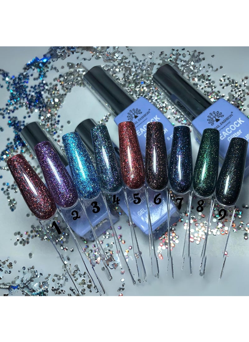 GLOBAL FASHION Professional - Peacock Glitter Gel Polish 8Ml  Long-Lasting Manicure  (Color 06) - Image 1