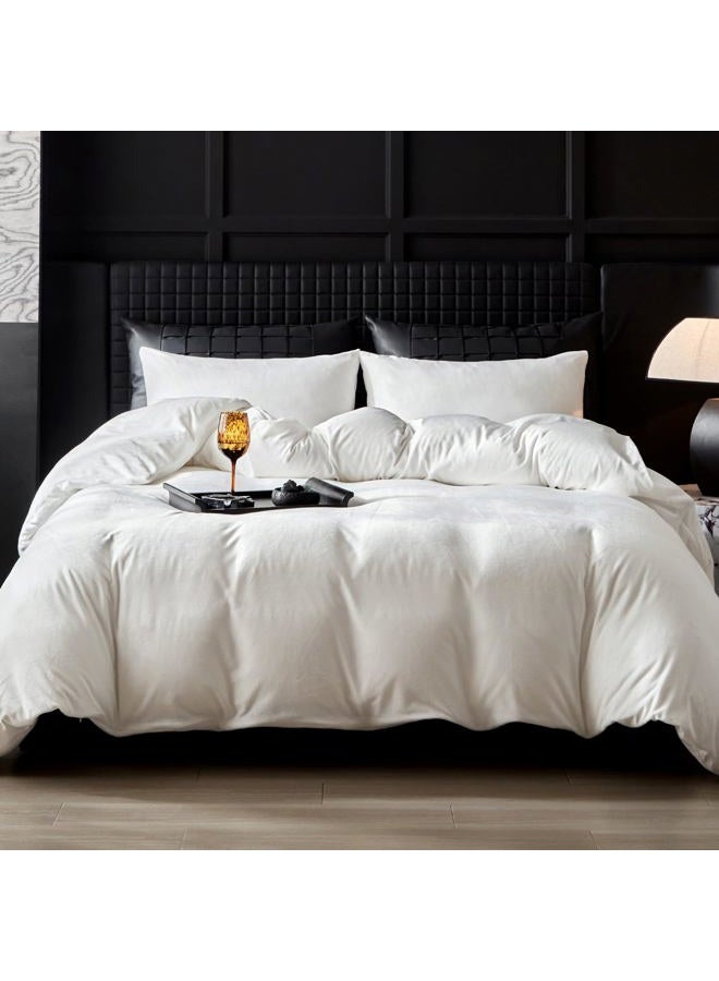 WARMDERN White Flannel Velvet Duvet Cover Queen Size Duvet Cover Bedding Sets, 3pcs Ultra Soft Luxury Textured Modern Crystal Velvet Duvet Covers with Zipper Closure(White, Queen) - Image 1