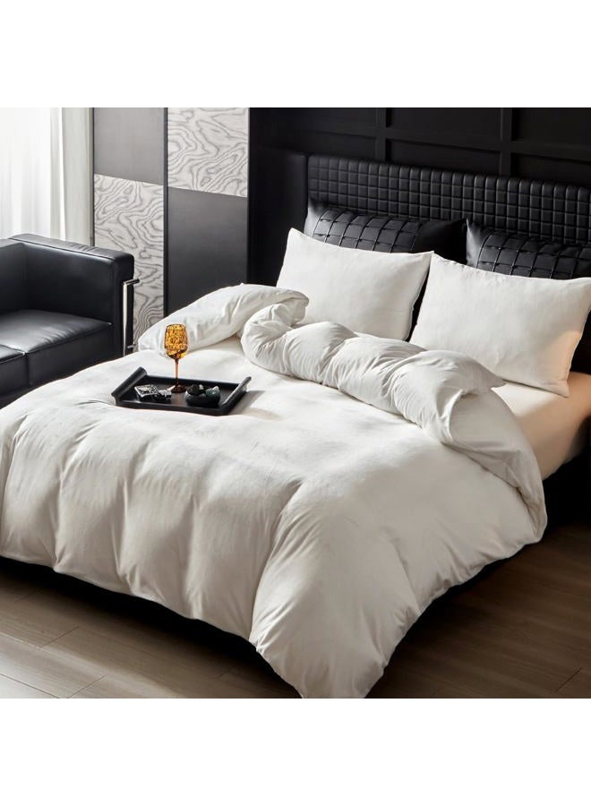 WARMDERN White Flannel Velvet Duvet Cover Queen Size Duvet Cover Bedding Sets, 3pcs Ultra Soft Luxury Textured Modern Crystal Velvet Duvet Covers with Zipper Closure(White, Queen) - Image 2