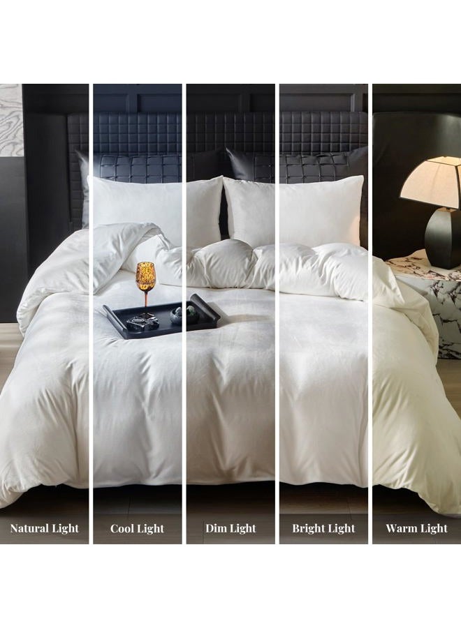 WARMDERN White Flannel Velvet Duvet Cover Queen Size Duvet Cover Bedding Sets, 3pcs Ultra Soft Luxury Textured Modern Crystal Velvet Duvet Covers with Zipper Closure(White, Queen) - Image 3