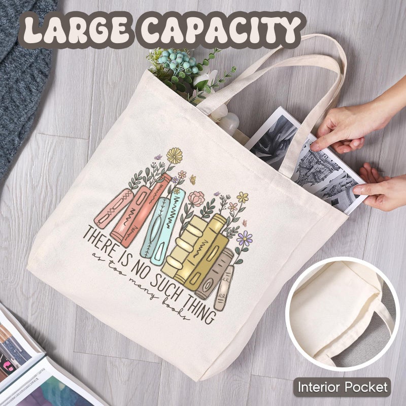 LEADO Cute Canvas Tote Bag with Pocket, Book Lovers Gifts - Mothers Day, Birthday, Book Club Gifts for Book Lovers Women - Reading Accessories, Librarian, Bookish, Readers, Teacher, Library Present - Image 4
