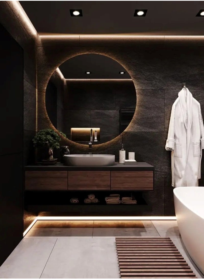 Huitich - Gold Round Frameless Wall Mirror With Light 60cm - Image 1