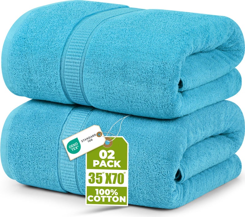 Utopia Towels Luxurious Jumbo Bath Sheet 2 Piece, 600 GSM, 35 by 70 Inches, 100% Ring Spun Cotton, Highly Absorbent and Quick Dry Extra Large Bath Towel, Super Soft Towel, Turquoise - Image 1