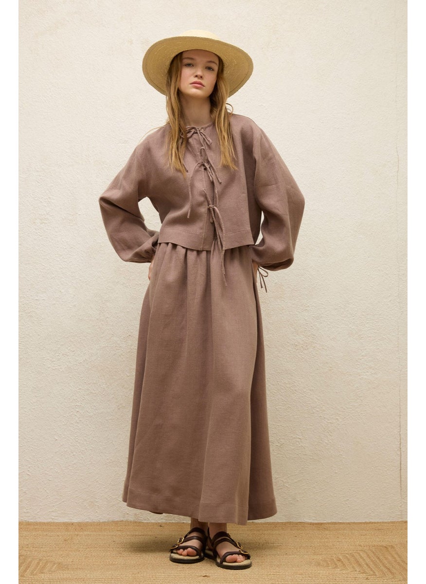 Manuka - Loose Cut Linen Skirt Dusty Rose - Image 1