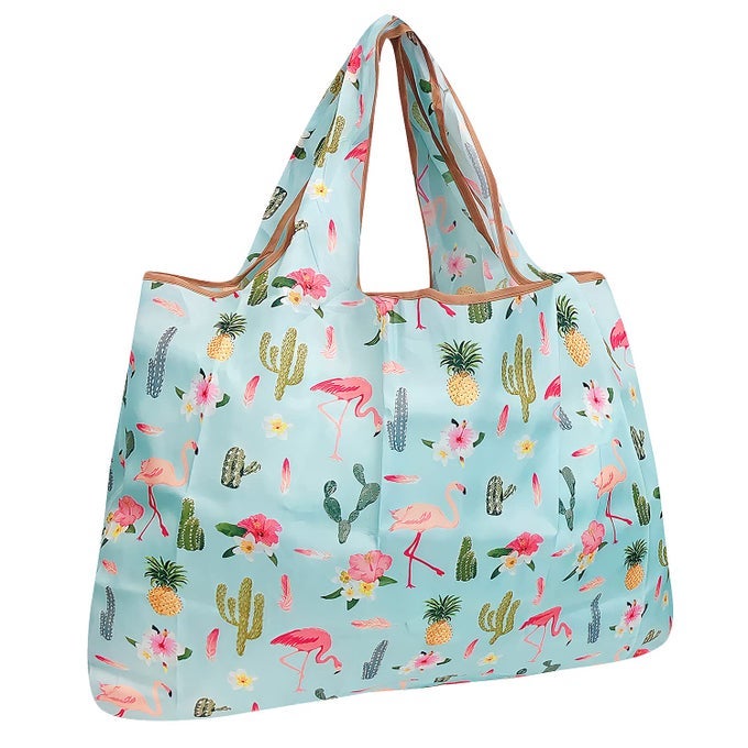 LARGE FOLDABLE TOTE NYLON REUSABLE GROCERY BAG TROPICAL PARADISE
