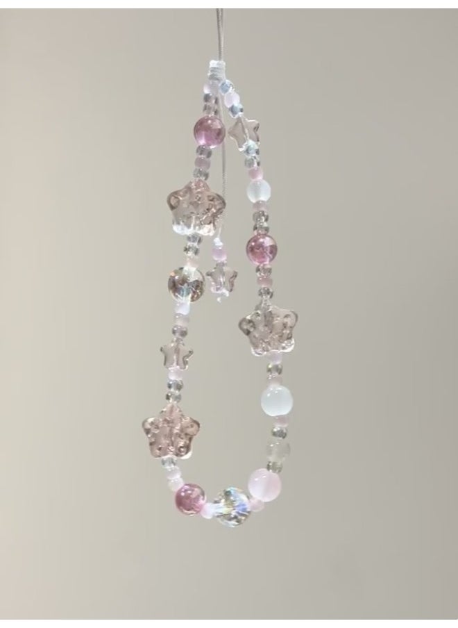 NIBEMINENT Super Cute Beaded Phone Charm – Trendy Phone Chain Wrist Strap, Shining Beads Chain Lanyard for Cell Phone 