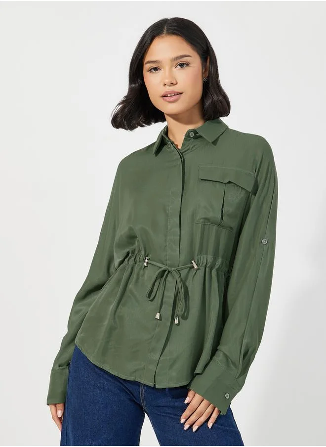 Styli Utility Pocket Shirt with Drawstring Tie-Ups