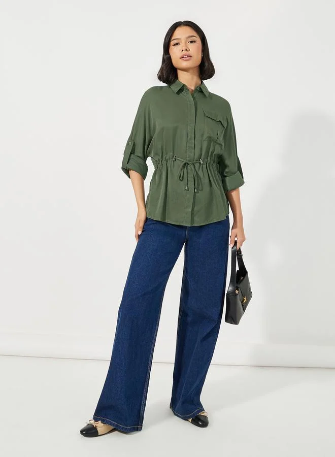 Styli Utility Pocket Shirt with Drawstring Tie-Ups