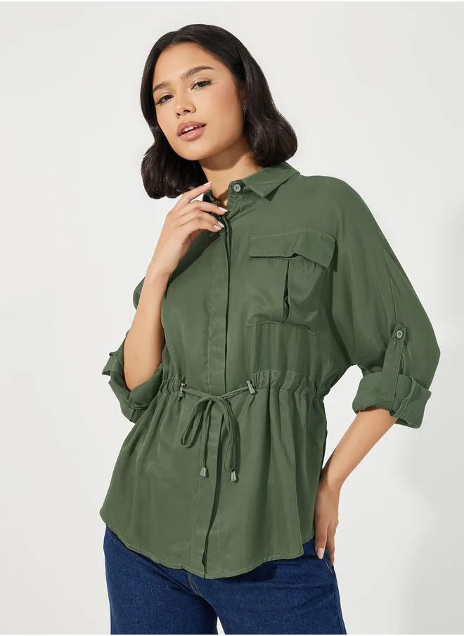 Styli Utility Pocket Shirt with Drawstring Tie-Ups
