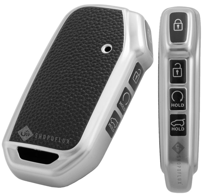 SHOPOFLUX Leather TPU Key Cover Compatible with Kia Seltos 2024 2023 Facelift HTX | Carens Calvis X Line | Sonet Facelift 4 Button Smart Key (Silver) - Image 1