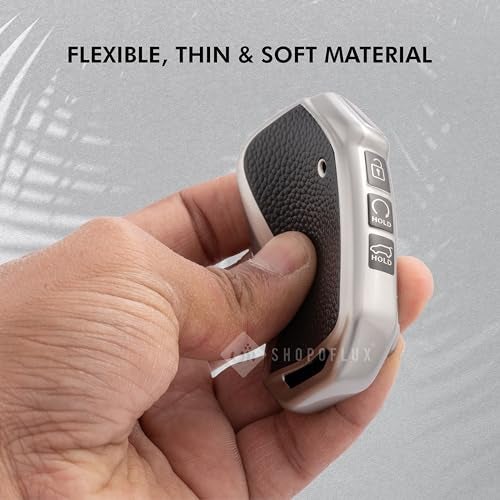 SHOPOFLUX Leather TPU Key Cover Compatible with Kia Seltos 2024 2023 Facelift HTX | Carens Calvis X Line | Sonet Facelift 4 Button Smart Key (Silver) - Image 4