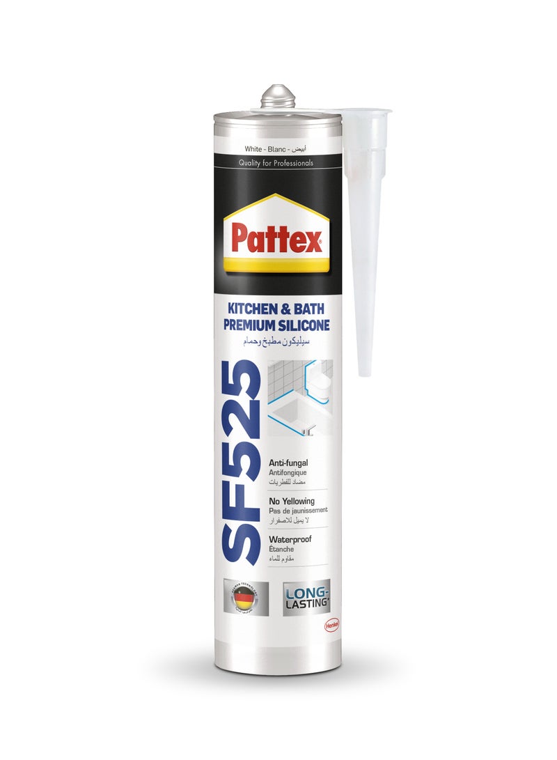 Pattex Sf525 Kitchen And Bath Premium Silicone Sealant, Mould Resistant, Ideal For Showers, Toilets And Tiles, Easy Bathroom Sealant And Kitchen Sealant Cartridge 280ML - Image 1