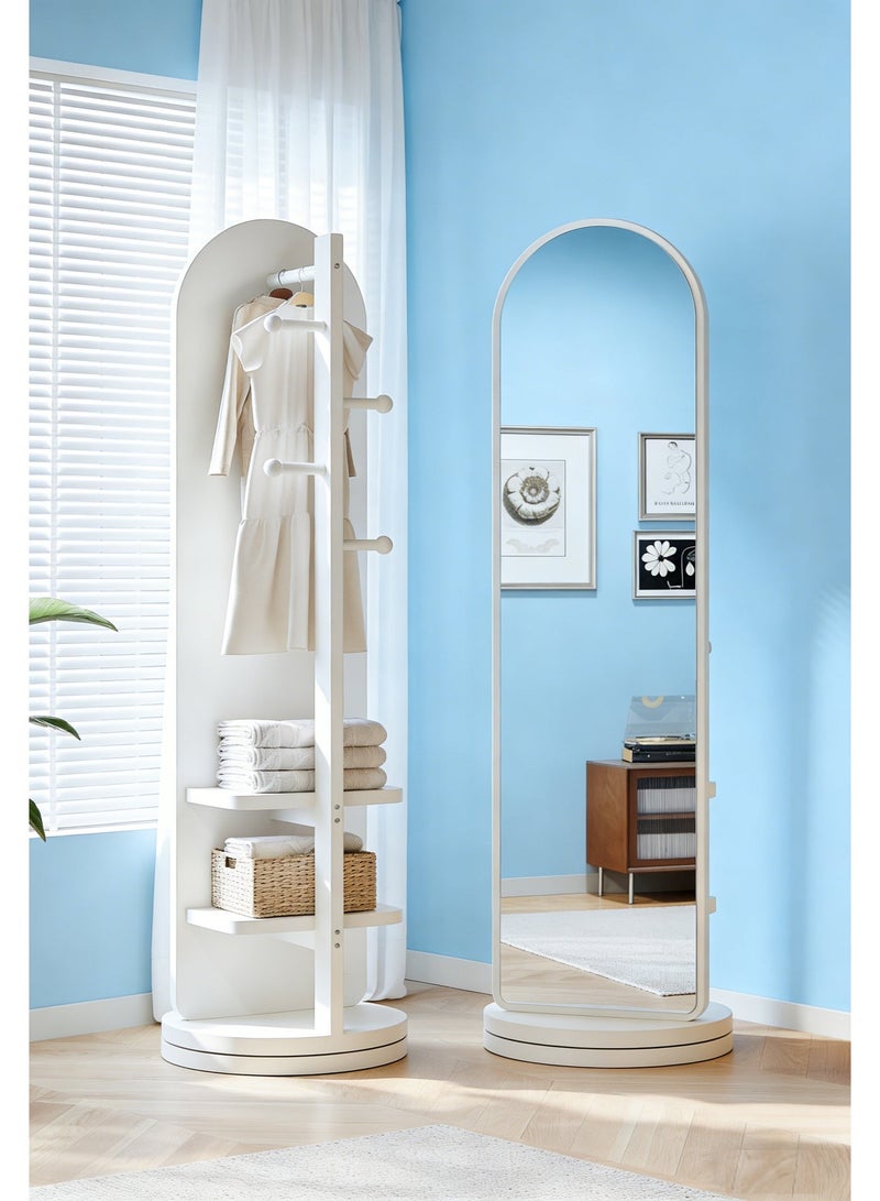 Full Length Mirror with Coat Rack, 30x40x168cm, Rotating Floor Mirror with Storage Shelves and Hooks, Large Standing Dressing Mirror, Space Saving Full Body Mirror for Entryway, Living Room, Bedroom, CSJ168B - Image 1