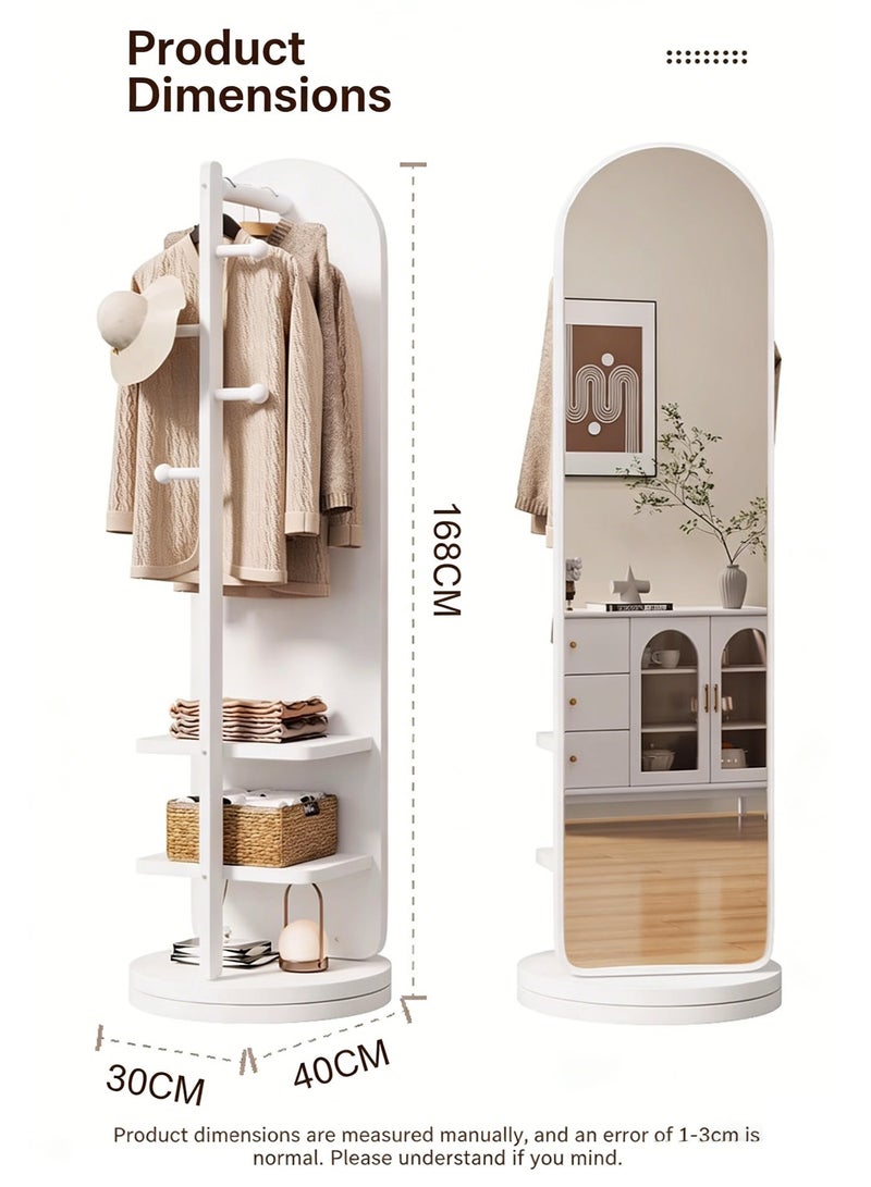 Full Length Mirror with Coat Rack, 30x40x168cm, Rotating Floor Mirror with Storage Shelves and Hooks, Large Standing Dressing Mirror, Space Saving Full Body Mirror for Entryway, Living Room, Bedroom, CSJ168B - Image 2