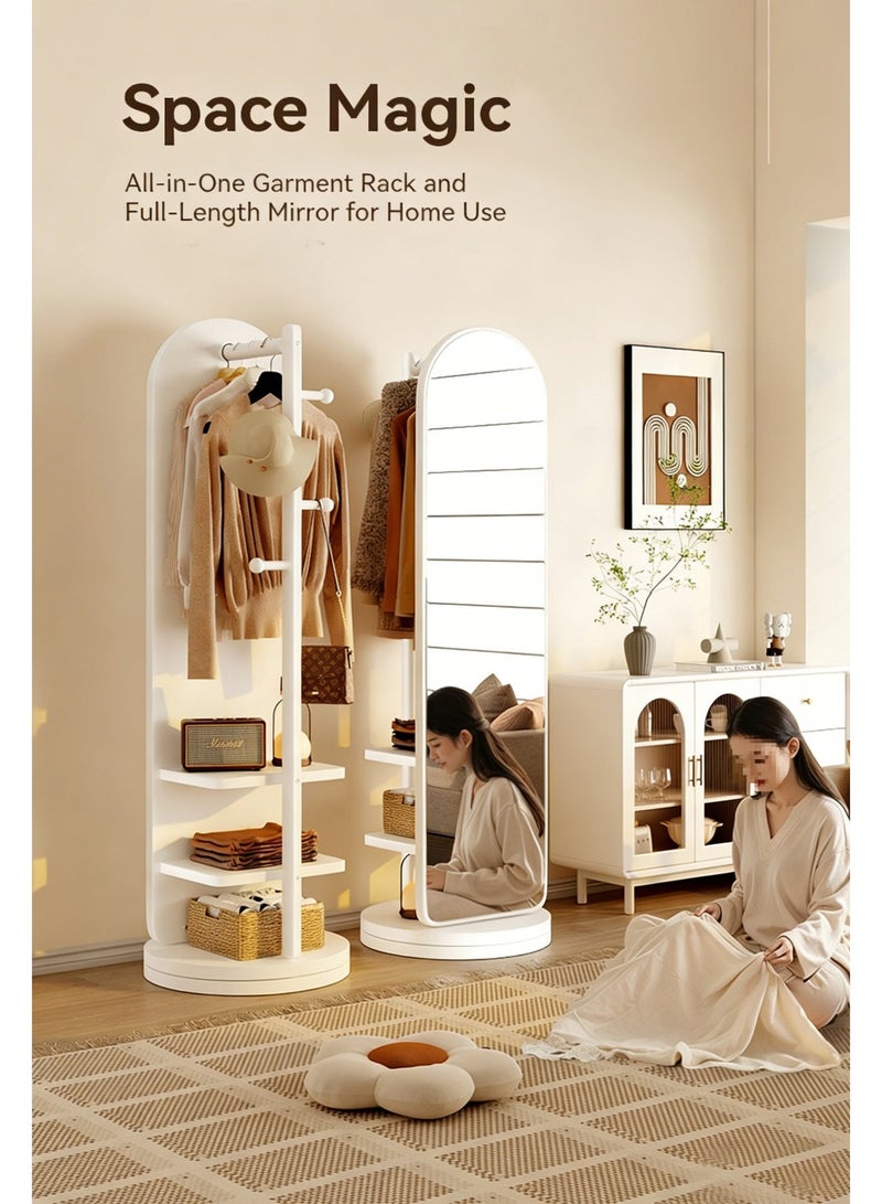 Full Length Mirror with Coat Rack, 30x40x168cm, Rotating Floor Mirror with Storage Shelves and Hooks, Large Standing Dressing Mirror, Space Saving Full Body Mirror for Entryway, Living Room, Bedroom, CSJ168B - Image 5