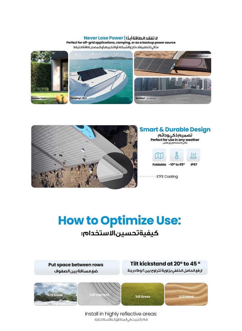 Powerology 200W Mono Folding Solar Panel with Adjustable Kickstand, Foldable Portable Solar Charger, IP67 Splash proof, for Camping, RVs, and Blackouts - Image 5