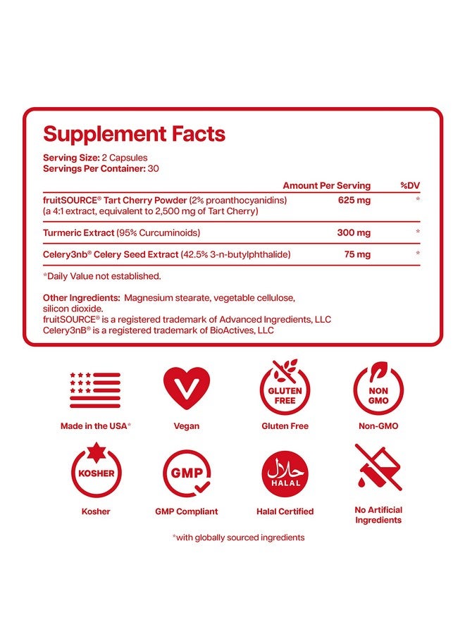 Nutriana 3 in 1 Tart Cherry Extract Capsules with Turmeric & Celery Seed for Uric Acid Flush Cleanse, Joint & Feet Support Pills, 60 Veggie Capsules Manufactured in USA - Image 4