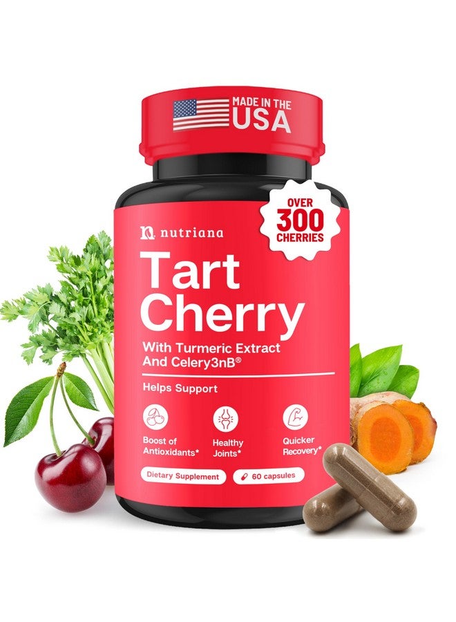 Nutriana 3 in 1 Tart Cherry Extract Capsules with Turmeric & Celery Seed for Uric Acid Flush Cleanse, Joint & Feet Support Pills, 60 Veggie Capsules Manufactured in USA - Image 1