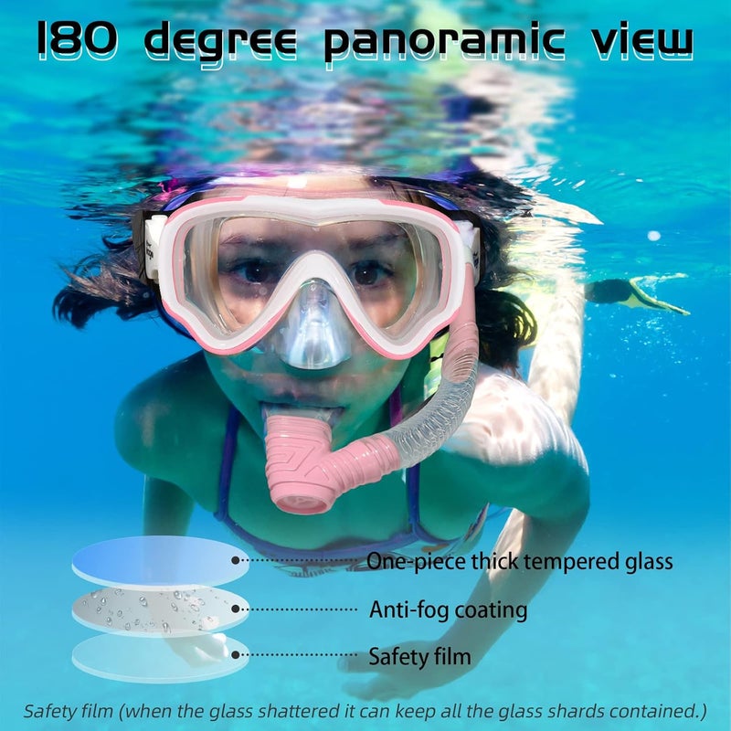 Seago Kids Swim Goggles Snorkel Diving Mask for Youth(5-15), Anti-Fog 180° Clear View - Image 2