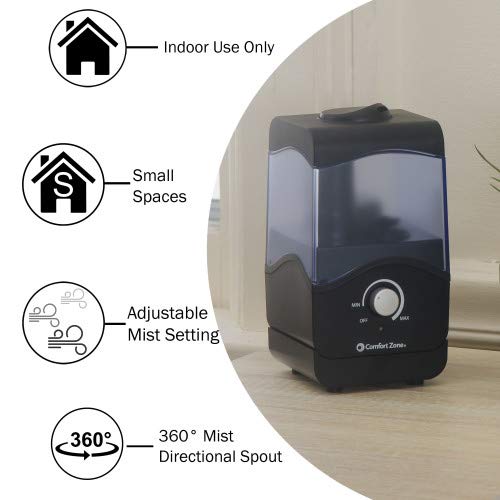 Comfort Zone CZHD10BK 0.15 Gallon Ultrasonic Aromatherapy Humidifier with Automatic Shutoff, Black - Image 2