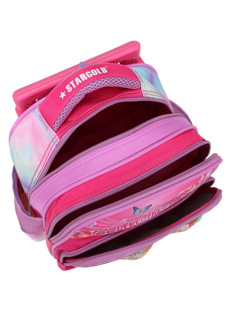 Stargold Baby Backpack 3Pcs For Baby Girls 1 lunch 1 Pencil Box And 1 Bag With Adjustable Strap For School 2 Wheels 12 Inch  - Image 4