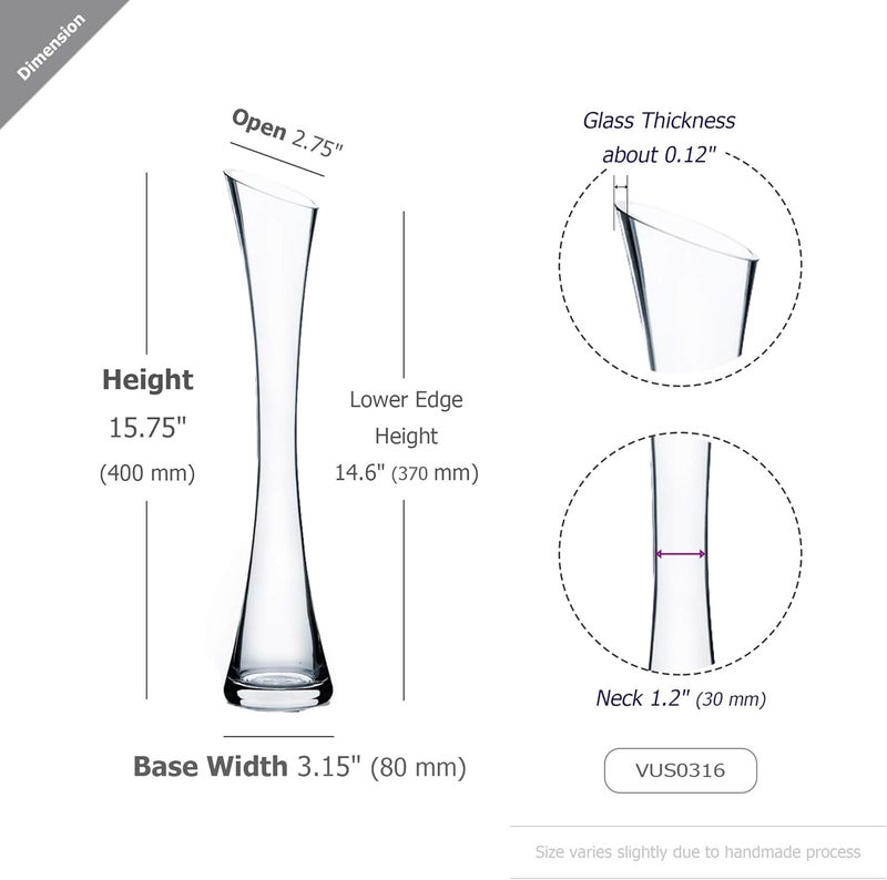 WGVI مزهرية براعم WGV، ارتفاع 16 × 14.5 بوصة، فتحة مائلة 3 بوصة، مزهرية زجاج ماريا شفافة، حاوية زهور لحفلات الزفاف والمناسبات، ديكور المنزل والمكتب، قطعة واحدة - Image 1