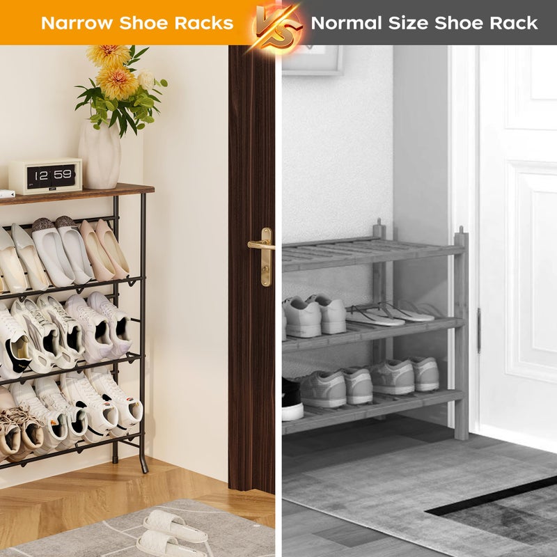 JZM Shoe Rack Storage, Narrow 4 Tier Metal Shoe Storage Shelf, Free Standing Shoe Racks, Space Saving Shoe Rack Organizer for Entryway, Hallway, Bedroom, Living Room(12-16 Pair) - Image 4