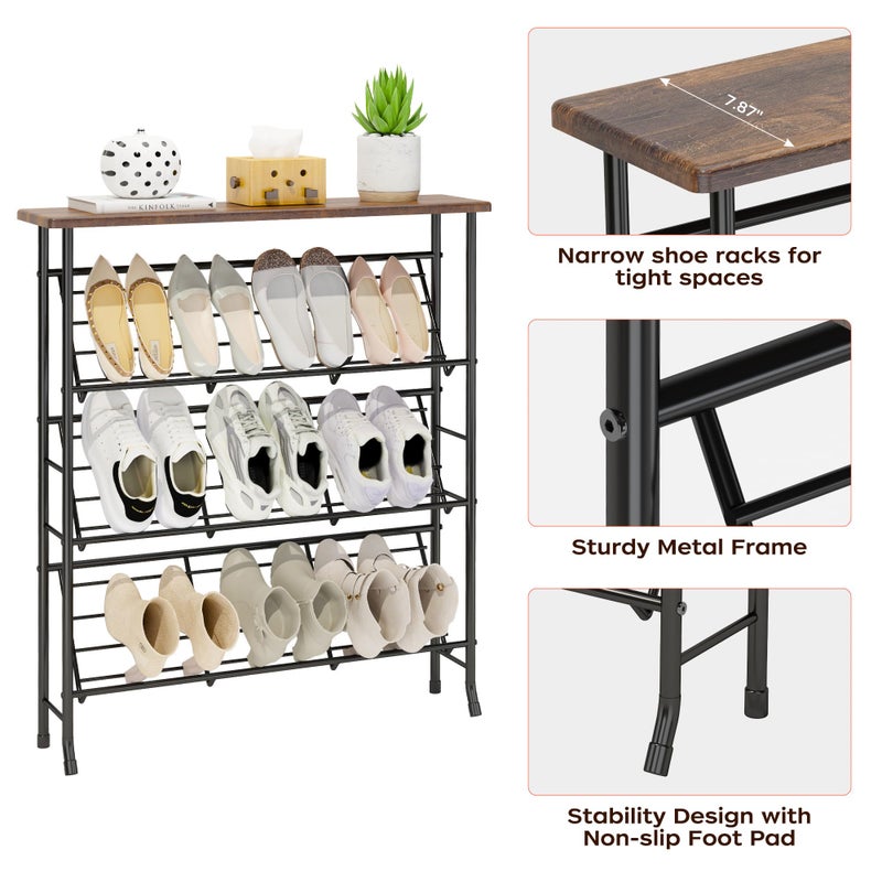 JZM Shoe Rack Storage, Narrow 4 Tier Metal Shoe Storage Shelf, Free Standing Shoe Racks, Space Saving Shoe Rack Organizer for Entryway, Hallway, Bedroom, Living Room(12-16 Pair) - Image 3