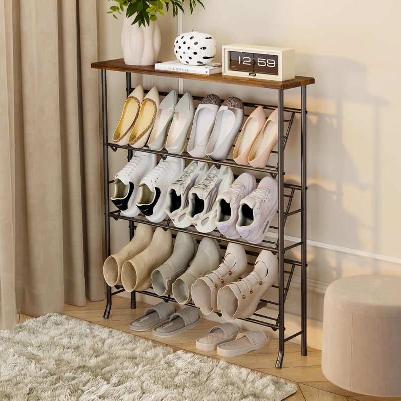 JZM Shoe Rack Storage, Narrow 4 Tier Metal Shoe Storage Shelf, Free Standing Shoe Racks, Space Saving Shoe Rack Organizer for Entryway, Hallway, Bedroom, Living Room(12-16 Pair) - Image 5