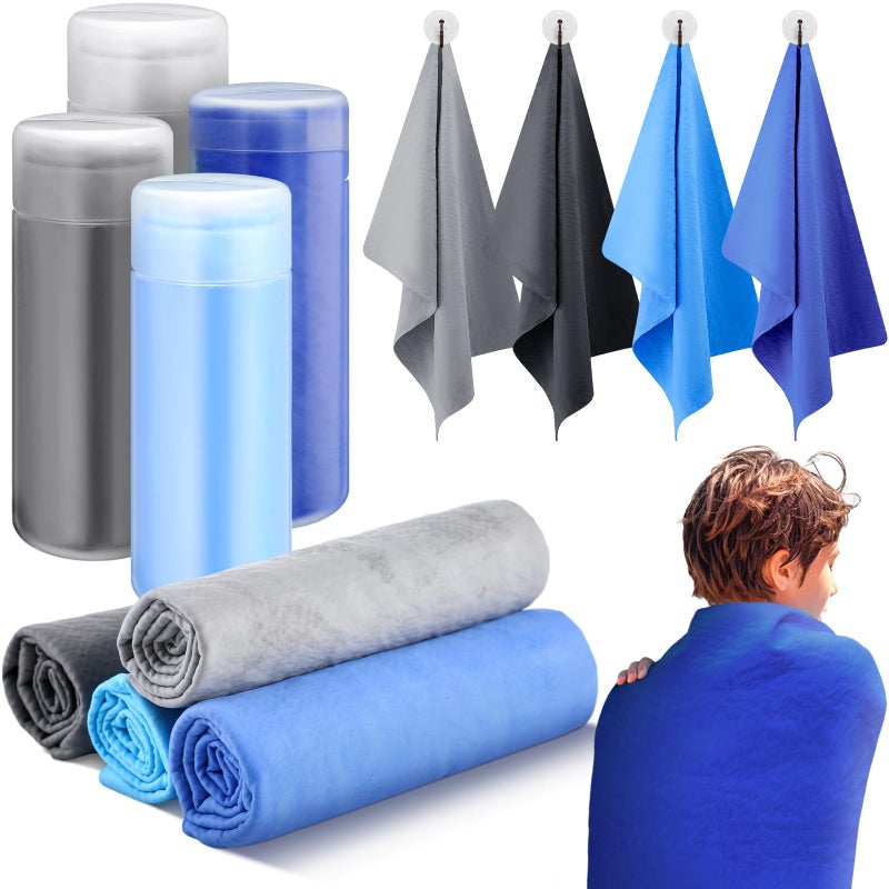 Tisancy 4 Pcs Swim Chamois Towel Swim Towel Shammy Towel Swimming Towel Sports Towel Swimmers Towel for Diving Swimming Triathlons and Other Water Sports (Blue, Navy, Gray, Black,13 x 17 Inch) - Image 1