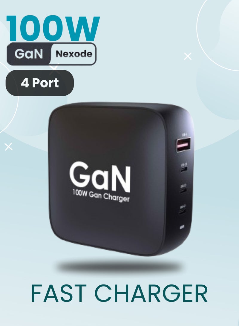 هاك شاحن GaN Gen سريع 100 وات، محول طاقة USB-C بأربعة منافذ، قابس شحن كمبيوتر محمول من النوع C لأجهزة MacBook Pro/Air، iPhone 17/16/15، iPad، Galaxy S24/S23 Ultra، Steam Deck، Huawei، Xiaomi، Dell XPS - أسود - Image 1