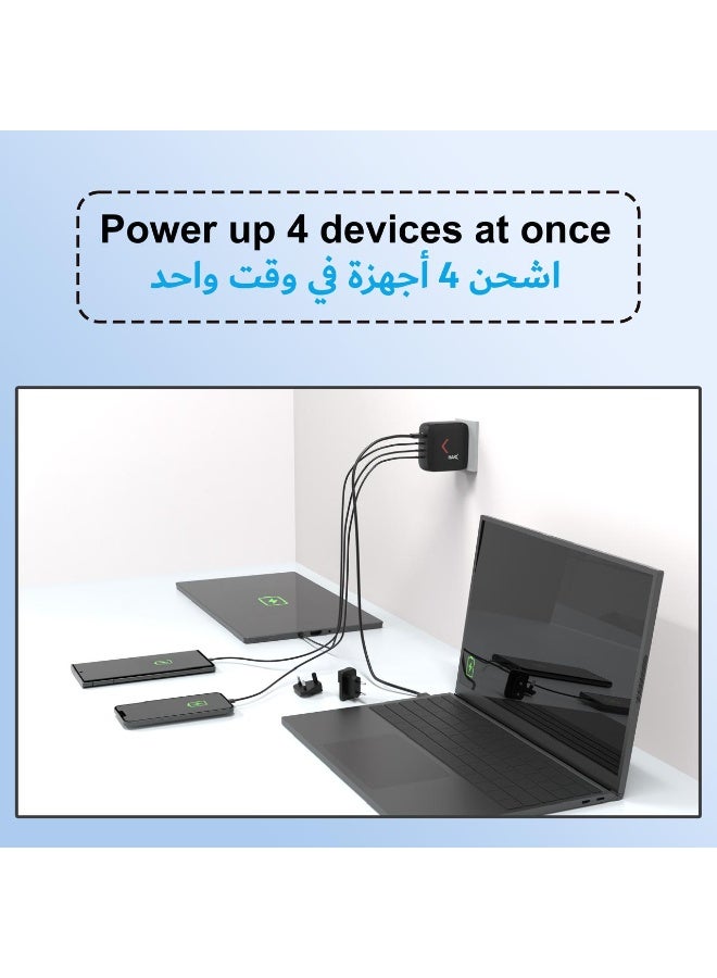 هاك شاحن GaN Gen سريع 100 وات، محول طاقة USB-C بأربعة منافذ، قابس شحن كمبيوتر محمول من النوع C لأجهزة MacBook Pro/Air، iPhone 17/16/15، iPad، Galaxy S24/S23 Ultra، Steam Deck، Huawei، Xiaomi، Dell XPS - أسود - Image 4