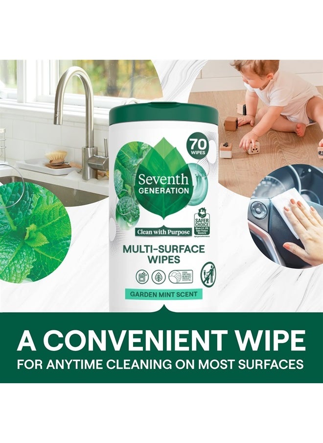 Multi Purpose Wipes All Purpose Cleaning Garden Mint scent with 100% Essential Oils and Botanical Ingredients 70 count, Pack of 3