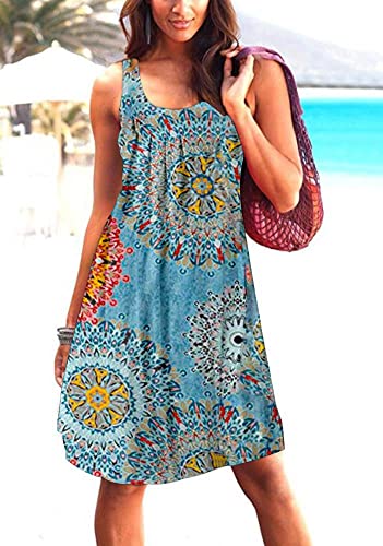 Camisunny Vacation Spring Summer Dresses for Women Flower Printed Swing Flowy Flattering Flared Size XL - Image 4