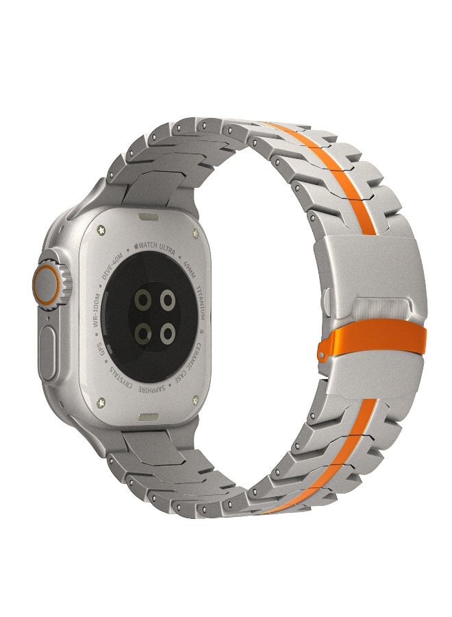 Topleo Titanium Band for Apple Watch 49mm 46mm 45mm 44mm 42mm, Men and Women Luxury Titanium Metal Replacement Watch Strap for Apple iWatch Ultra 3 2 Series 10 9 8 7 SE 6 5 4 3 2 1, Titanium-Orange - Image 1