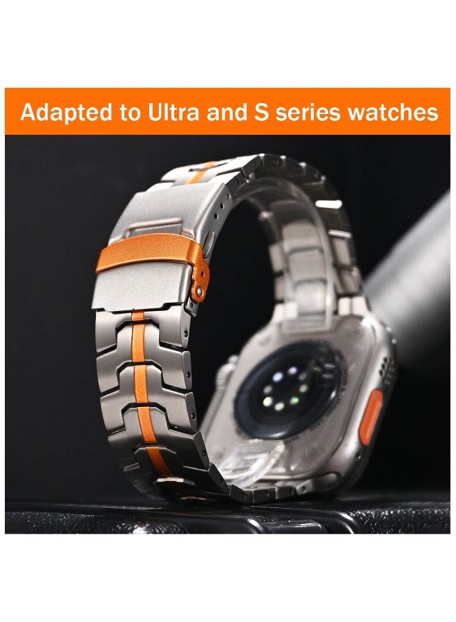 Topleo Titanium Band for Apple Watch 49mm 46mm 45mm 44mm 42mm, Men and Women Luxury Titanium Metal Replacement Watch Strap for Apple iWatch Ultra 3 2 Series 10 9 8 7 SE 6 5 4 3 2 1, Titanium-Orange - Image 4