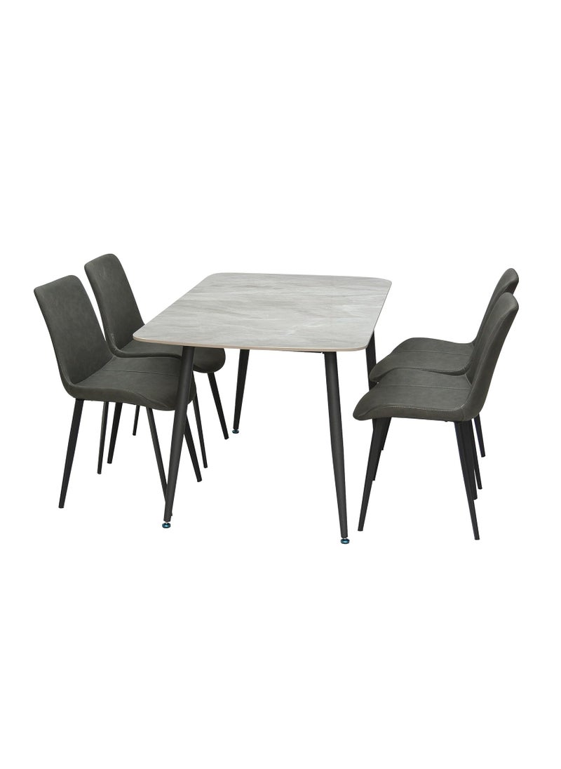 KARNAK Modern Design Marble Dining Table Set (1 Table + 4 Chairs) with PVC Leather Chairs  - Image 5