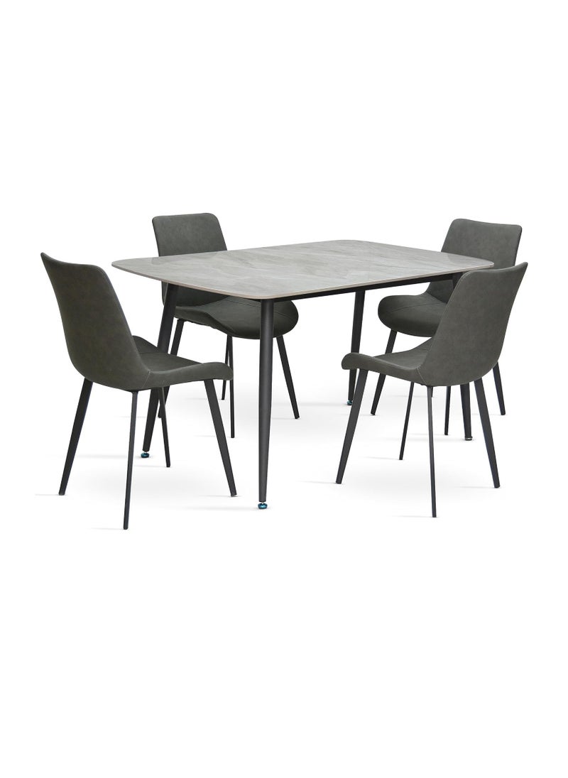 Modern Design Marble Dining Table Set (1 Table + 4 Chairs) with PVC Leather Chairs