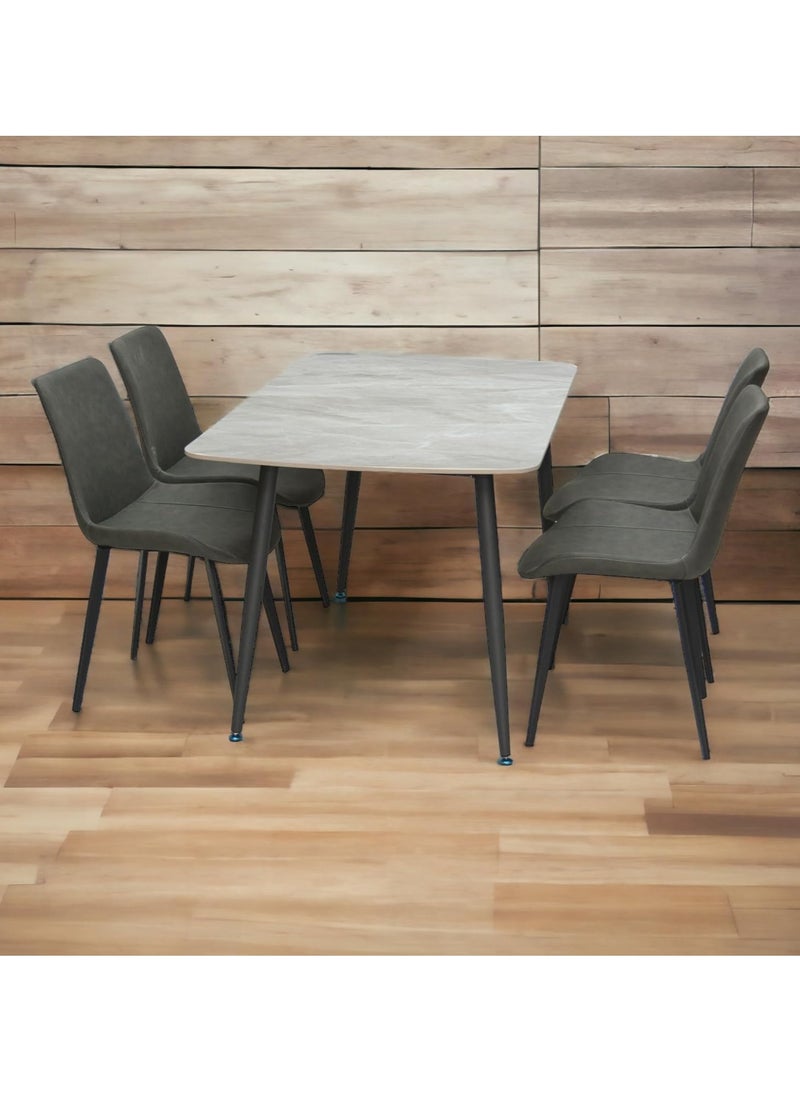 KARNAK Modern Design Marble Dining Table Set (1 Table + 4 Chairs) with PVC Leather Chairs  - Image 4