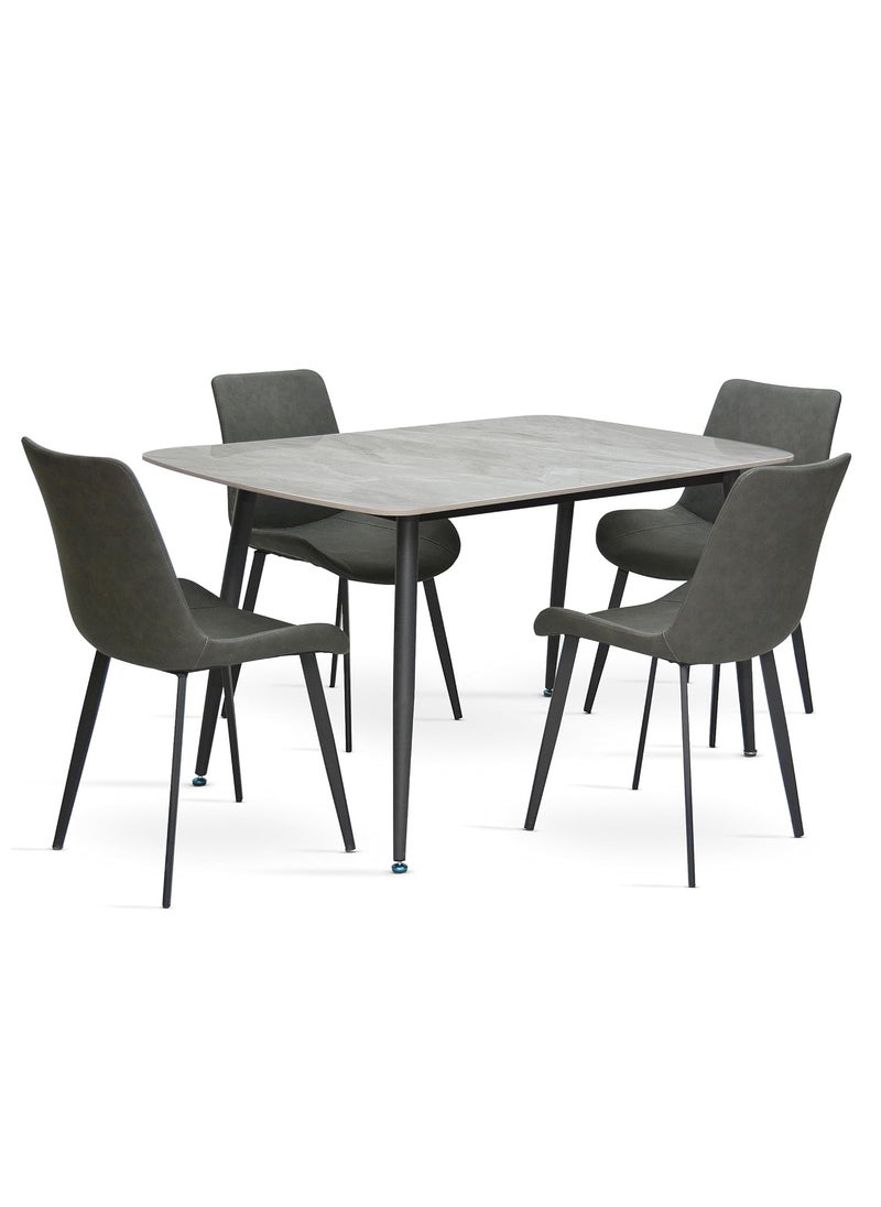 KARNAK Modern Design Marble Dining Table Set (1 Table + 4 Chairs) with PVC Leather Chairs  - Image 2