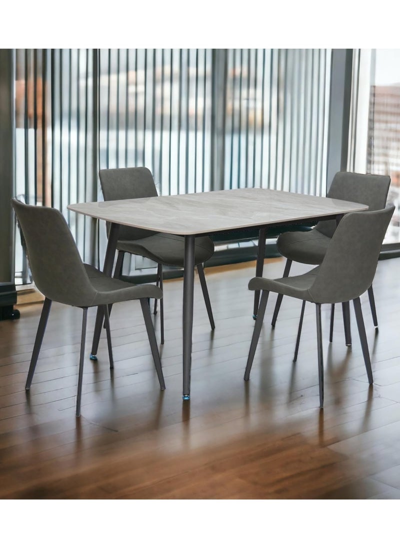 KARNAK Modern Design Marble Dining Table Set (1 Table + 4 Chairs) with PVC Leather Chairs  - Image 1