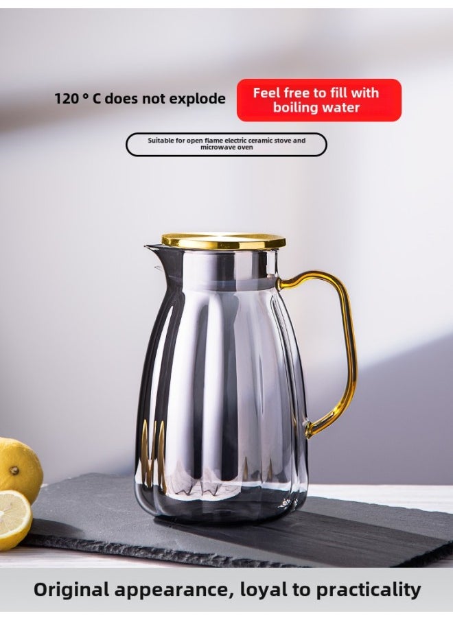 Generic - High-looking Household Glass Cold Water Kettle, High Temperature Resistant Cool Boiled Water Cup, Creative Living Room Herbal Tea Ice Water Kettle, Large Capacity-Color:1600ML+[one Pot With Six Cups]+peach Heart Cup Holder+morandi Tray - Image 1