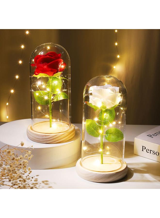 Bluejw Eternal Flower Glass Cover Simulation Rose Flower Ornaments Night Light Creative Christmas Valentine's Day Tanabata Festival Creative Gift - Image 3