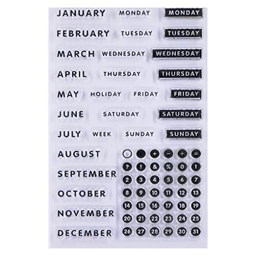 KWELLAM Words Calendar Week Month January December Monday Sunday Numbers Clear Stamps for Card Making Decoration and DIY Scrapbooking - Image 1