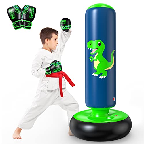 QPAU Inflatable Punching Bag 48 Inch Stable Inflatable Boxing Bag for 36 KidsDinosaur Toy Gifts for Boys and Girls Kids Boxing Set for Practicing Karate Taekwondo