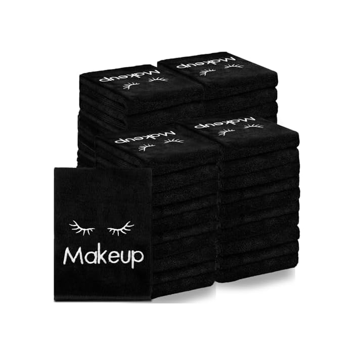 Vabean 40 Pcs Microfiber Black Makeup Washcloths for Face 13 x 13 Inches Makeup Remover Towels Reusable Absorbent Removers Face Wash Cloth with Embroidery for Women