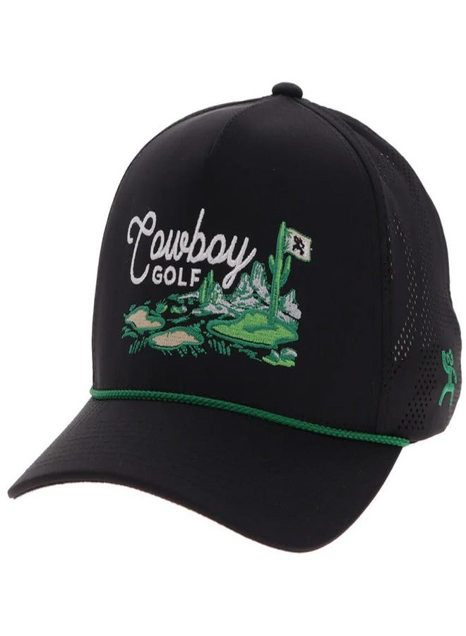 HOOEY Cowboy Golf Hills Hat - Adjustable Snapback Rope Cap, Performance Golf Hat with Embroidered Western Design (Black) - Image 1